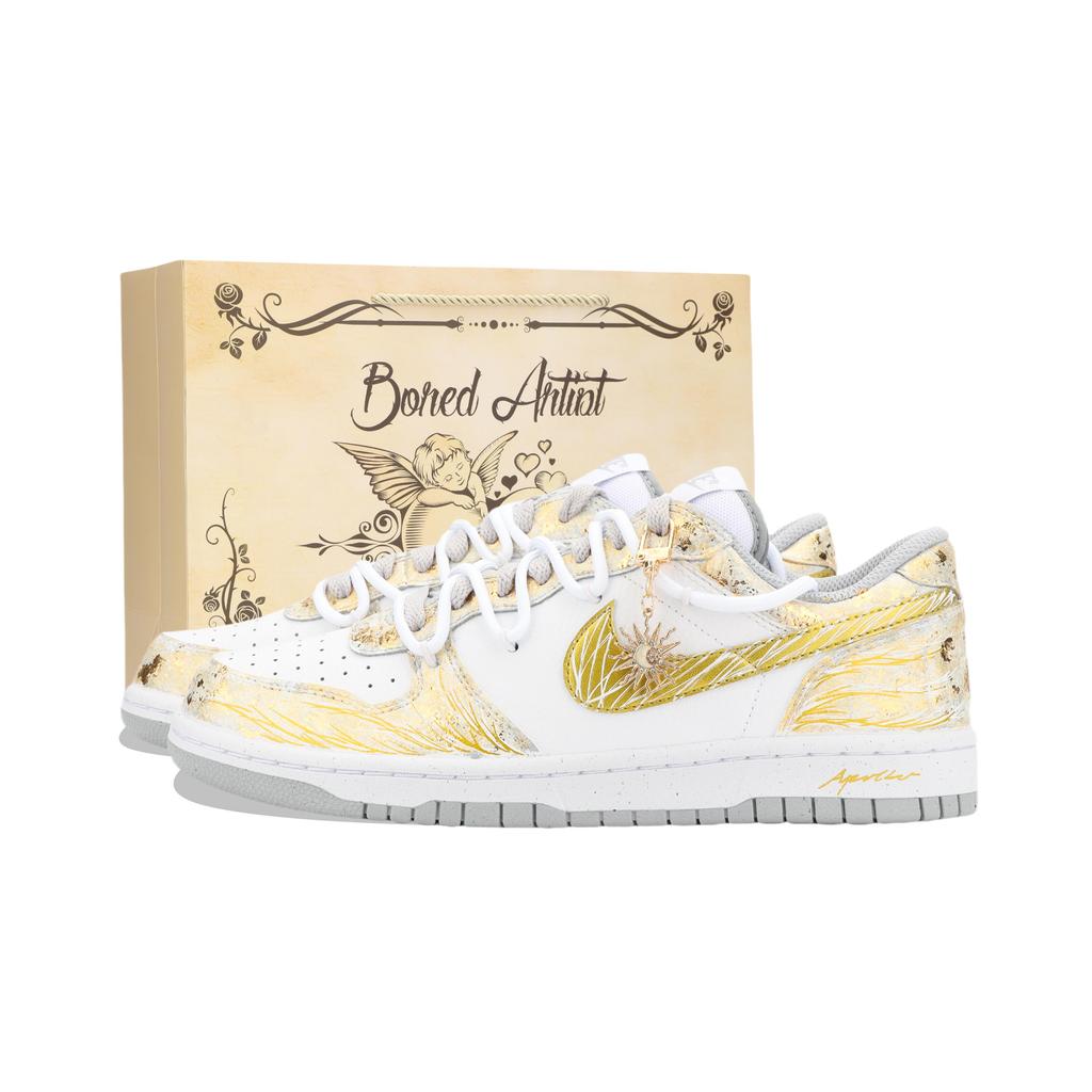 Nike Big Jiangjin Moon, Shopping Bag Abrasion Resistant Low Top Skateboard Shoes Men's White Gold 355152-106(Team1390-)