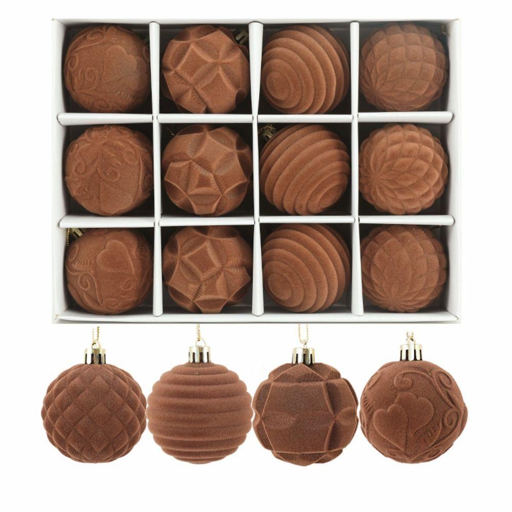 12pcs Christmas Tree Velvet Ball Ornaments Colorful Holidays Decoration Hanging Ornaments Simple Creative Pendant Decorations