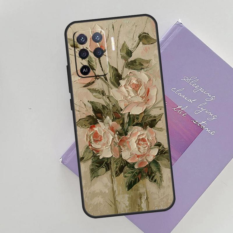Oil Painting Flowers Case For Oppo A15 A16 A17 A52 A72 A76 A96 A74 A94 A53 A54S A57S A58 A78 A98 A77 Phone Cover