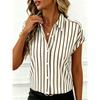 Nuova Blusa a Maniche Cadenti a Strisce con Bottoni da Donna per l'Estate