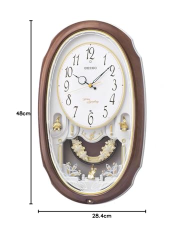 Seiko Clock AM260A Radio-Controlled Analog Wall Clock with 16 Melodies, Decorative Pendulum, Brown Marble Pattern