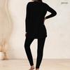 Women Plus Size Two Piece Set Round Neck Long Sleeve Black White Geometric Printed Longline Top Fitted Pants
