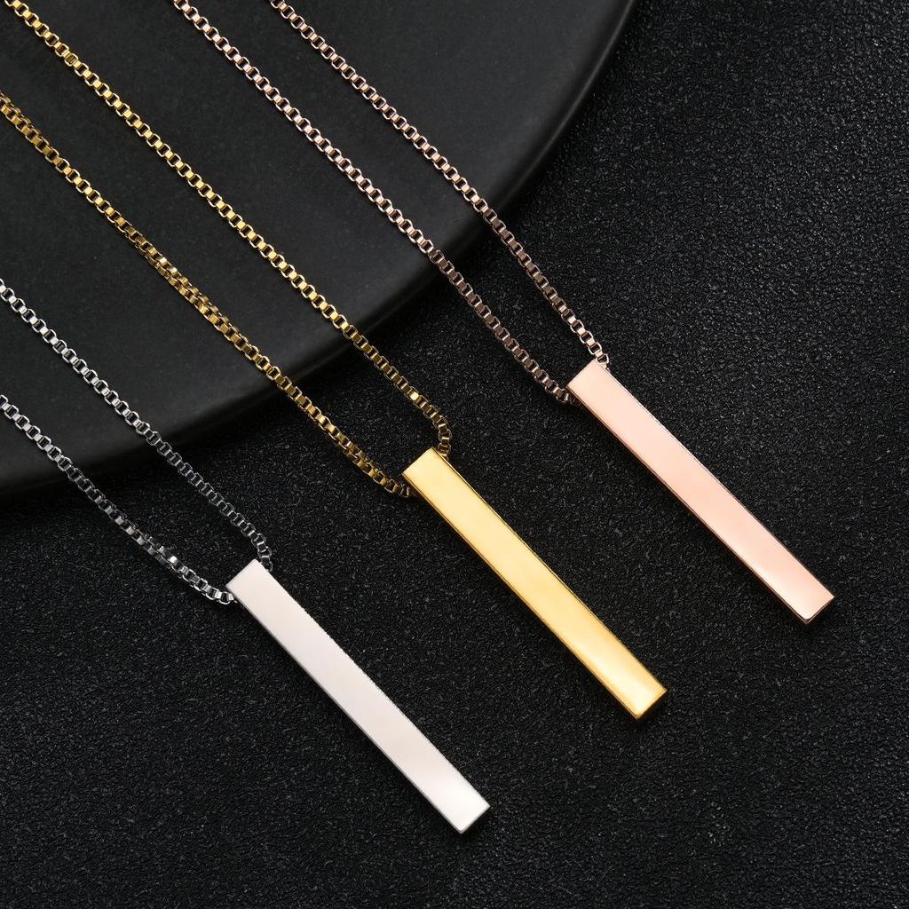 Men's Trendy Titanium Steel Rectangular Pendant Necklace - Unisex Hip Hop Couple Gift