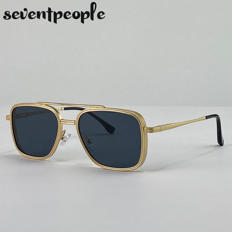 Vintage Steampunk Pilot Square Sunglasses Men Luxury Brand Trendy Metal Frame Driving Sunglass For Male UV400 Punk Shades