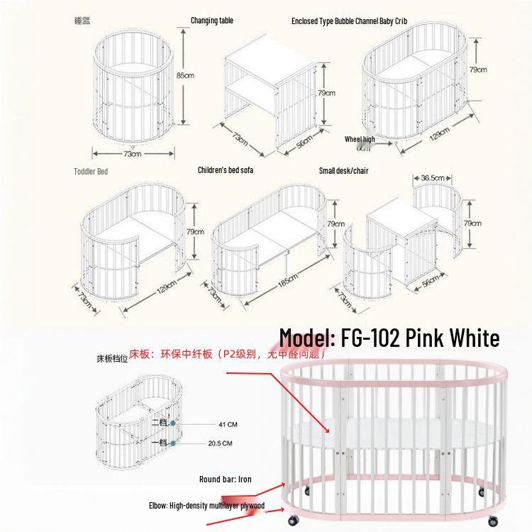 INS Bolin Multifunctional Solid Wood Round Baby Bed: Convertible Twin and Co-Sleeping.