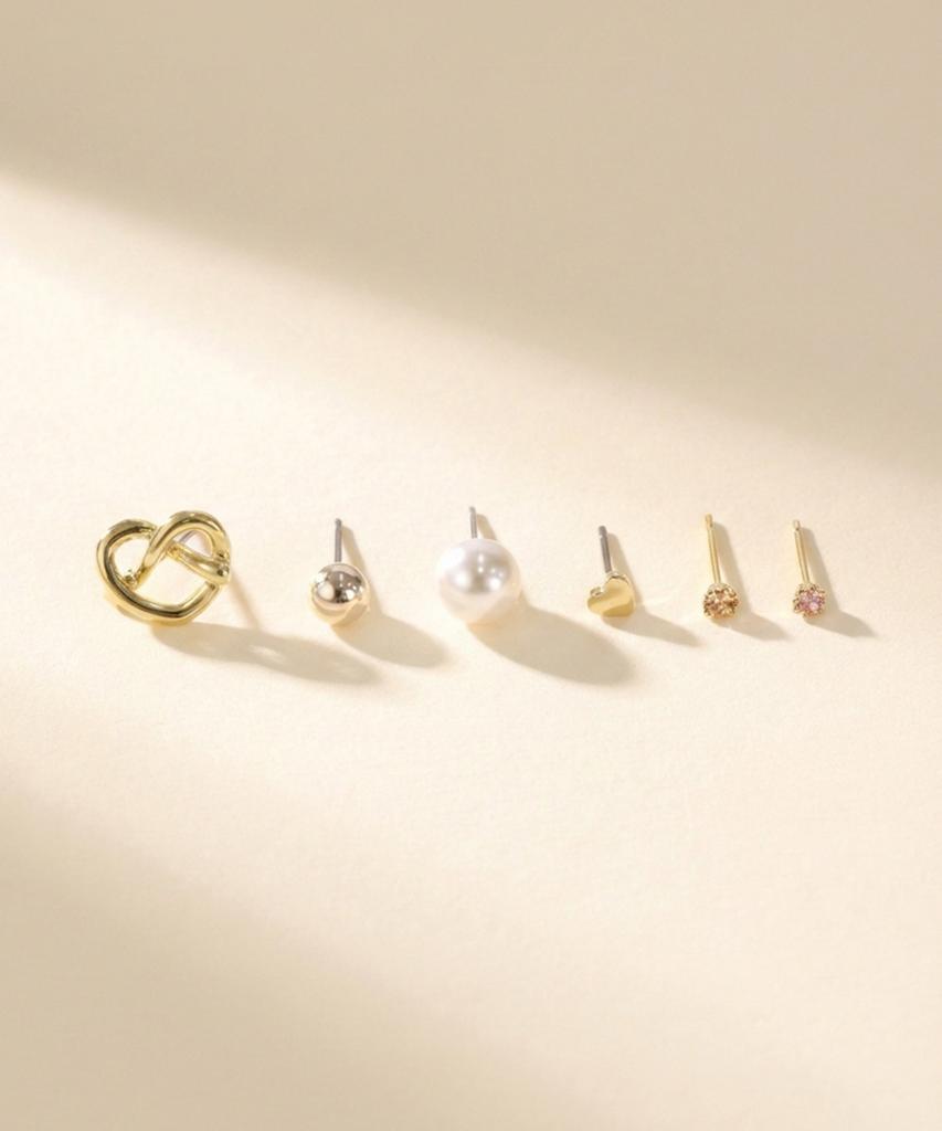 Dieuamour [12Pack] Pretzel Pearl Daily Earring Set