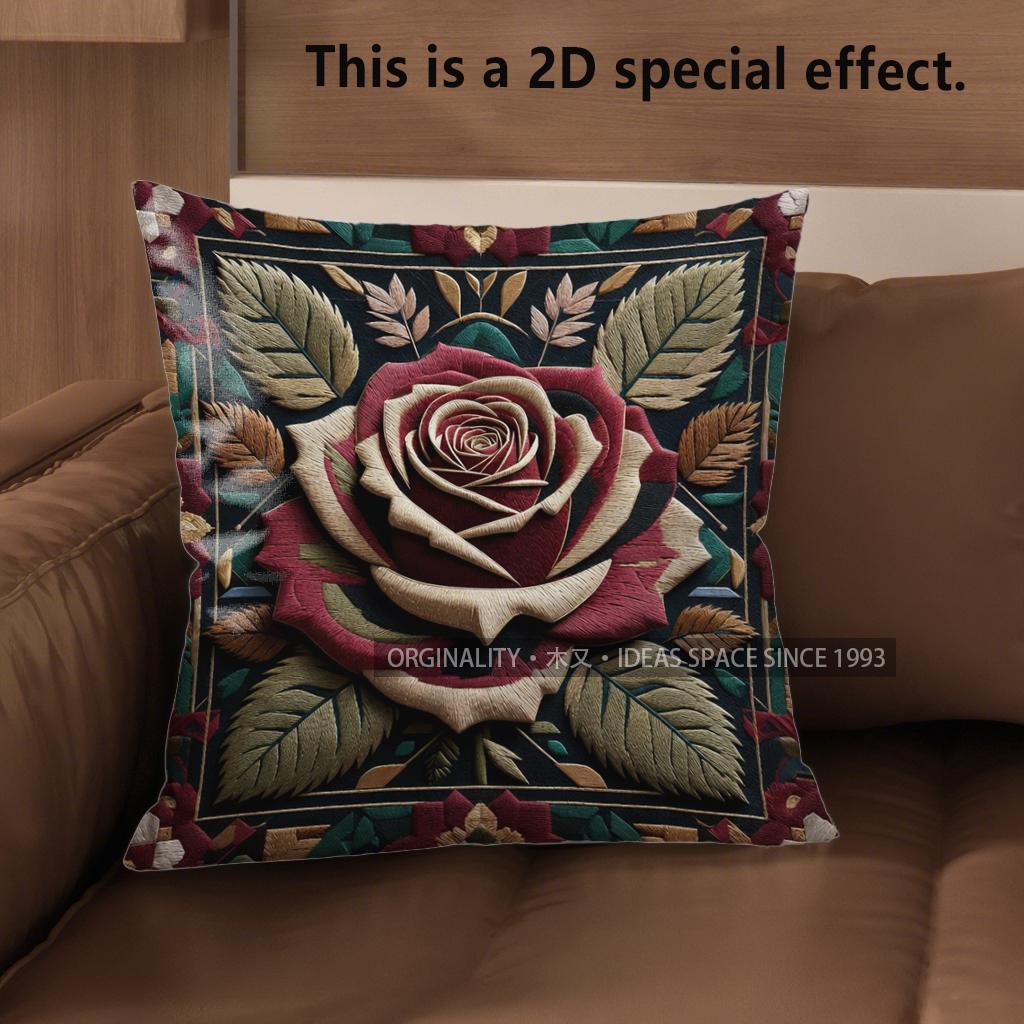

2D Vintage Rose Floral Throw Pillow Covers Pattern Cushion Cover Suitable For Sofa Bedroom Car Pillow Cover 40x40cm