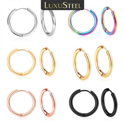 LUXUSTEEL 1 Pairs Women Men Stainless Steel Small Hoop Earrings Copper Color Round Circle Pendientes Mujer Aretes Punk 5 Colors