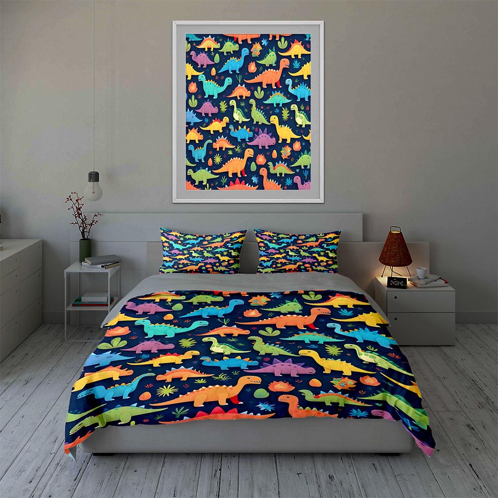 Colorful Dinosaur Illustrations. Bedding Duvet Cover Sets Duvet Covers Pillowcases Gifts (1 * Duvet Cover 2 * Pillowcases, Without Duvet Insert)