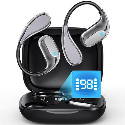 Bezprzewodowe słuchawki [Brak komfortu i wyciek dźwięku] Słuchawki Bluetooth, zaczep na ucho, 60 godzin odtwarzania, wodoodporne, przewodnictwo kostne, Przekształcone powietrze