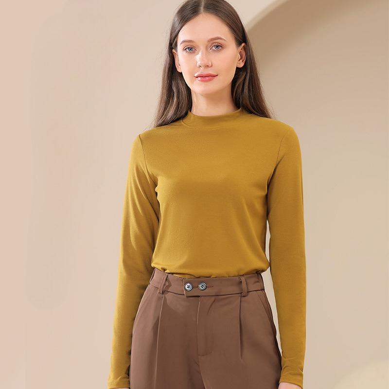 Women's Half-High Neck Base Layer Top Long Sleeve Warm Slim Fit Undershirt for Autumn and Winter