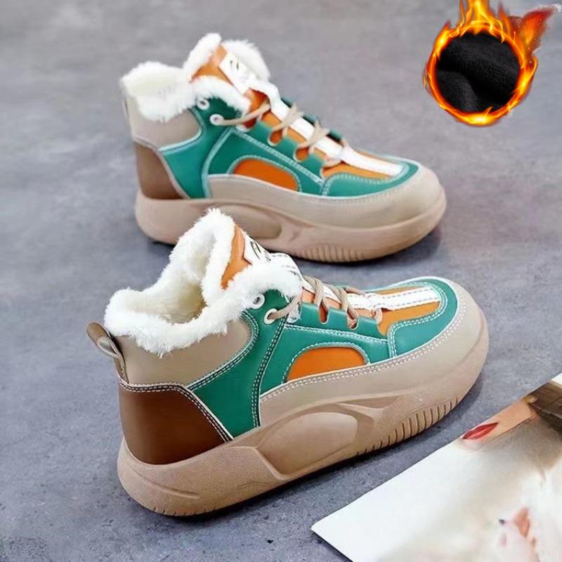 Base de Bizcocho de Invierno Más Botas de Nieve Gruesas de Terciopelo para Mujer Ropa Exterior Moda Casual Zapatos de Algodón Botines de Moda