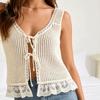 European and American Style Crochet Knitted Vest Lace-up Design Lace Lace Cross-border Women's Clothing Vacation Style Short Top Spot