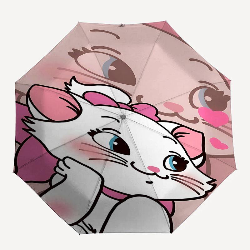 Aristocats, Marie Themed Automatic Opening and Closing Umbrella, Brightly Colored 8-rib Portable Umbrella, Suitable for Men and Women, A Perfect Gift