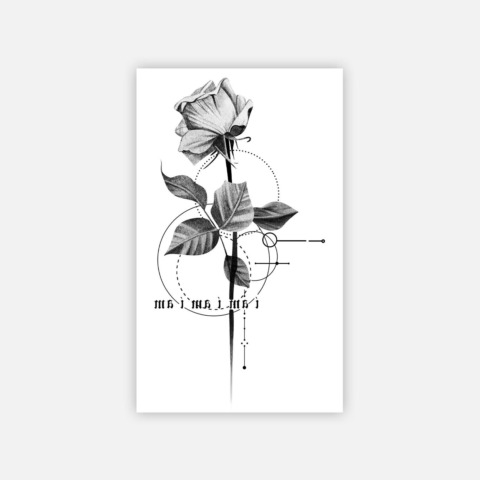 High Value, Simple Personality, Geometric Lines, Roses, English Words, Tattoo Stickers 6*10CM