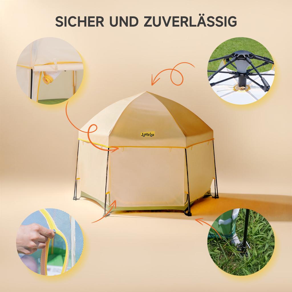 Foldable Baby Playpen, Canopy, Pop-up Tent, 6-Sided, Outdoor, Carry Bag, 150x15x105cm (Green)