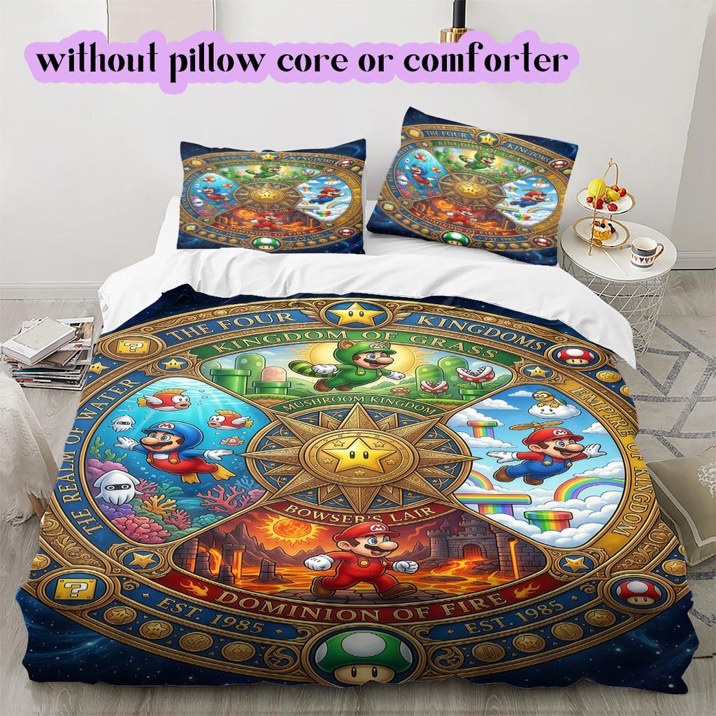Super Mario Anime Figure Duvet Cover,3 Piece Printed Cartoon Set,Cool Bedroom Furniture Decor Comforter Cover_LIAN