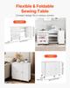 Folding Sewing Table, Multipurpose Sewing Machine Table with Cabinet, Compact Design, Wheels, Wooden Pegs, Storage Trays and Shelf, Magnetic Door,