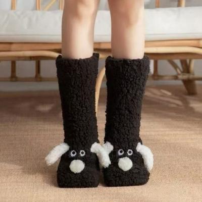 Flauschige Indoor-Socken Niedliche Fuzzy-Hundesocken mit Ohren Gemütliche Hüttensocken Herren Damen Warme Wintersocken für Zuhause Faulenzen Schlafen