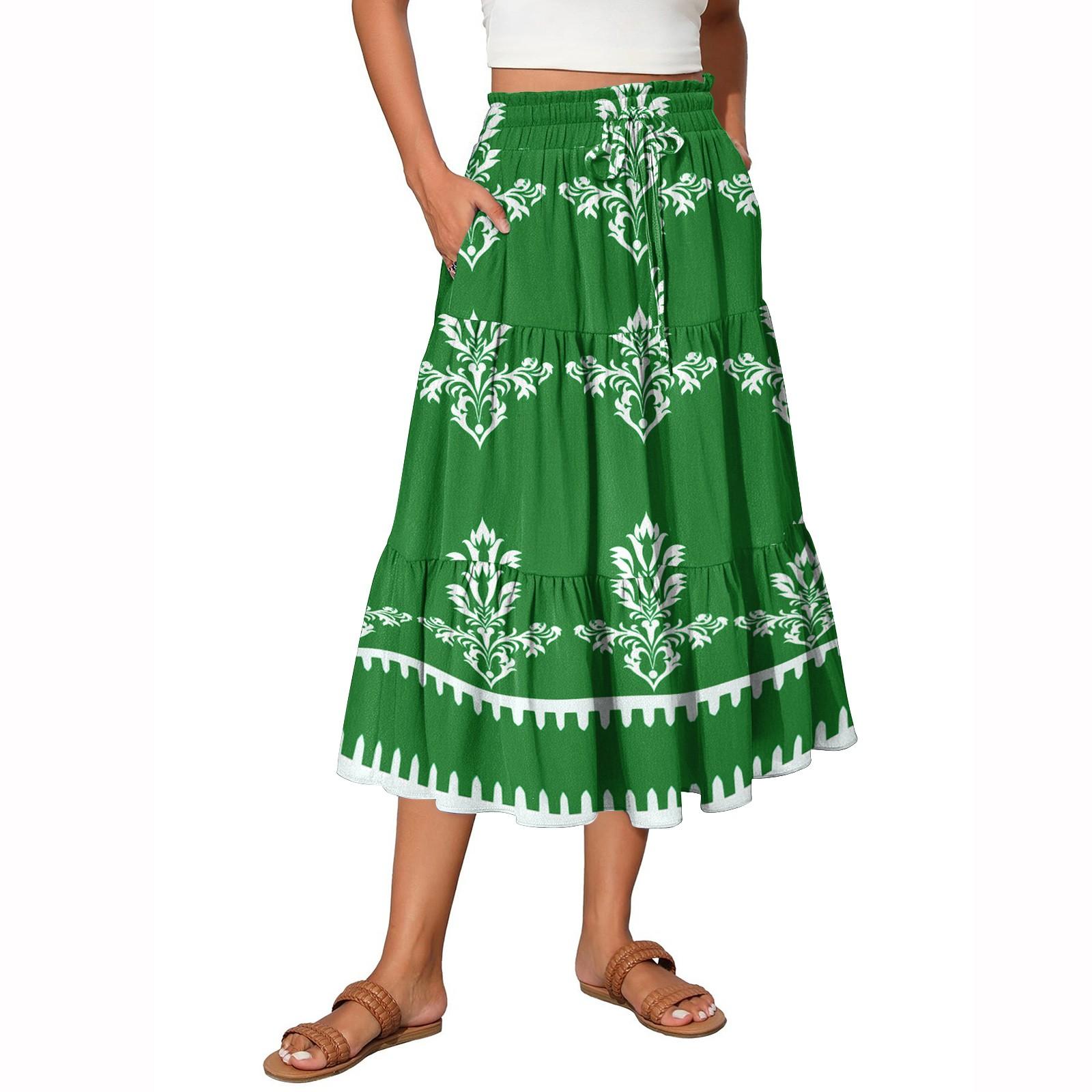 

Женская юбка макси с завязками на завышенной талии, летние длинные юбки, легкие многослойные струящиеся цветочные плиссированные юбки M зелёный