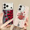 Scarlet Red Rose Flower Pattern Case For iPhone 17 Pro Max Plating Lens Frame Clear Soft Cover For iPhone 16 15 14 13 Pro Max 11 16E 17E