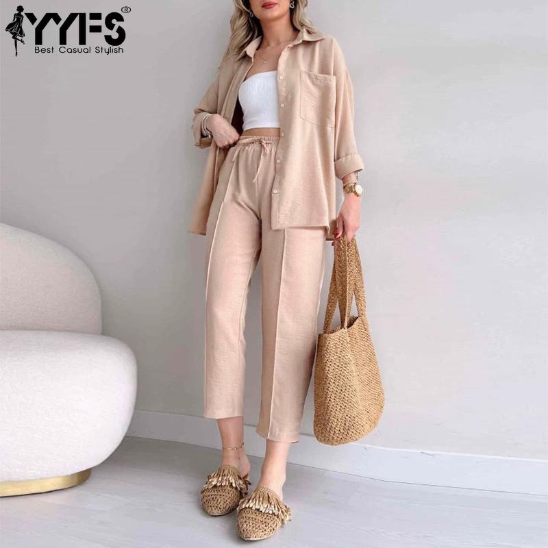 

YYFS Женская Мода Повседневные Однотонные Принт Брюки С Длинным Рукавом Брюки Костюмы