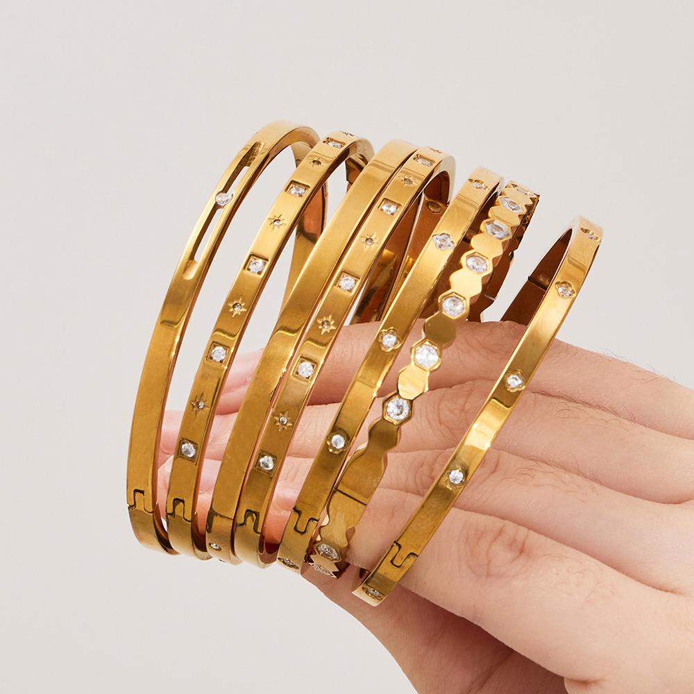 18k Gold-Plated Stainless Steel Bracelet with Micro-Inlaid Zirconium - Versatile, Luxurious & High-Quality Design