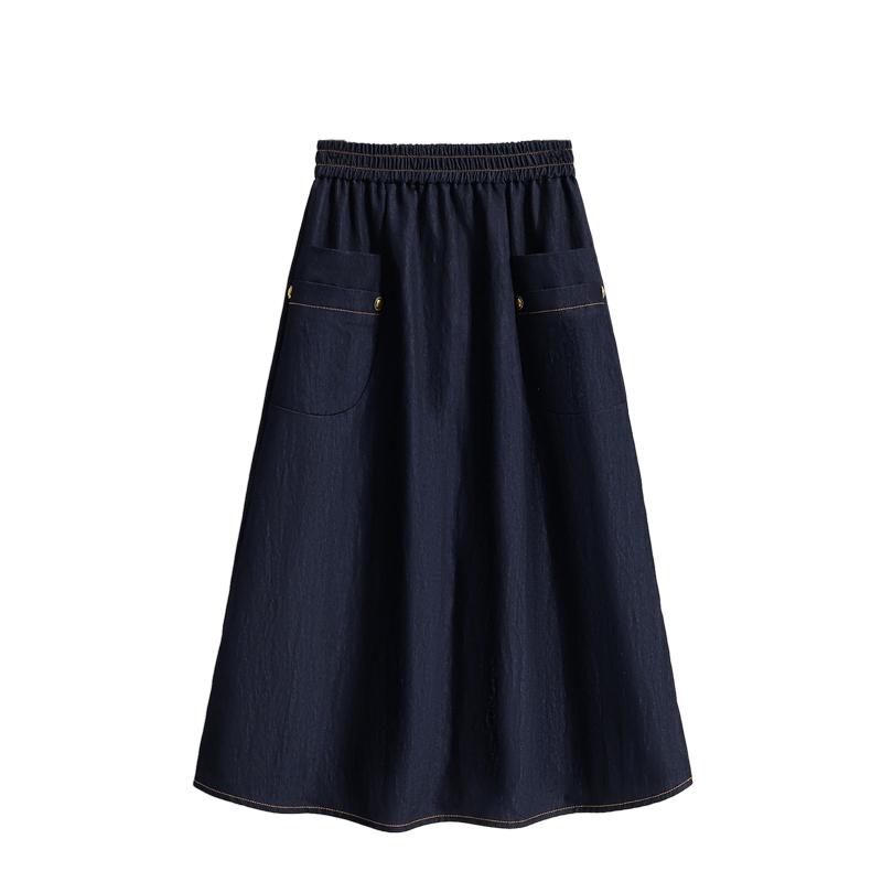 DIMANAF 2026 Summer Plus Size Women Skirts Elastic Waist Denim Blue Oversize Casual Lady Long Skirts Cotton Solid