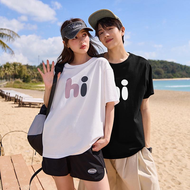 Unisex Cotton Loose-Fit Printed Short Sleeve T-shirt - Women's Summer Top, Couple Outfit
