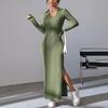 Spring and Autumn Women's Knitted Slimming Collar Fashionable Casual Elegant Pit Strip Solid Color Slimming Long Dress