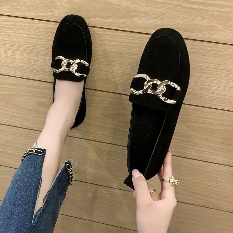 Fashion Black Round Toe Women's Flat Shoes Slip-on Comfortable and Elegant Korean Style Non Luxury Brand Fashionable Y2k Ladies Footwear