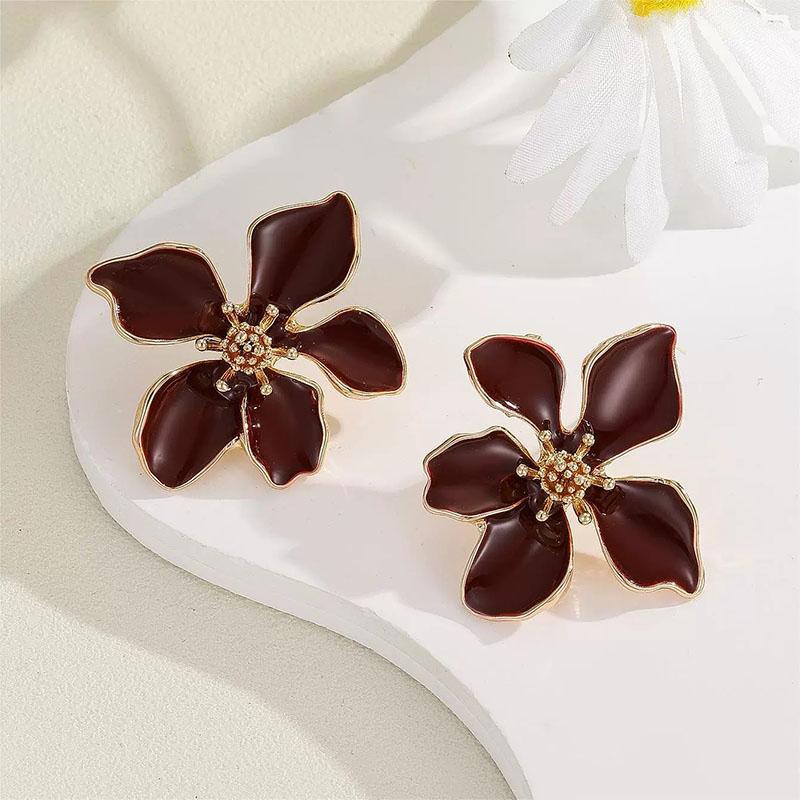 925 Silver Needle Korean Fashion Dripping Oil Big Flower Earrings For Women Jewelry 2026 Trending New Colorful Flowers Earrings