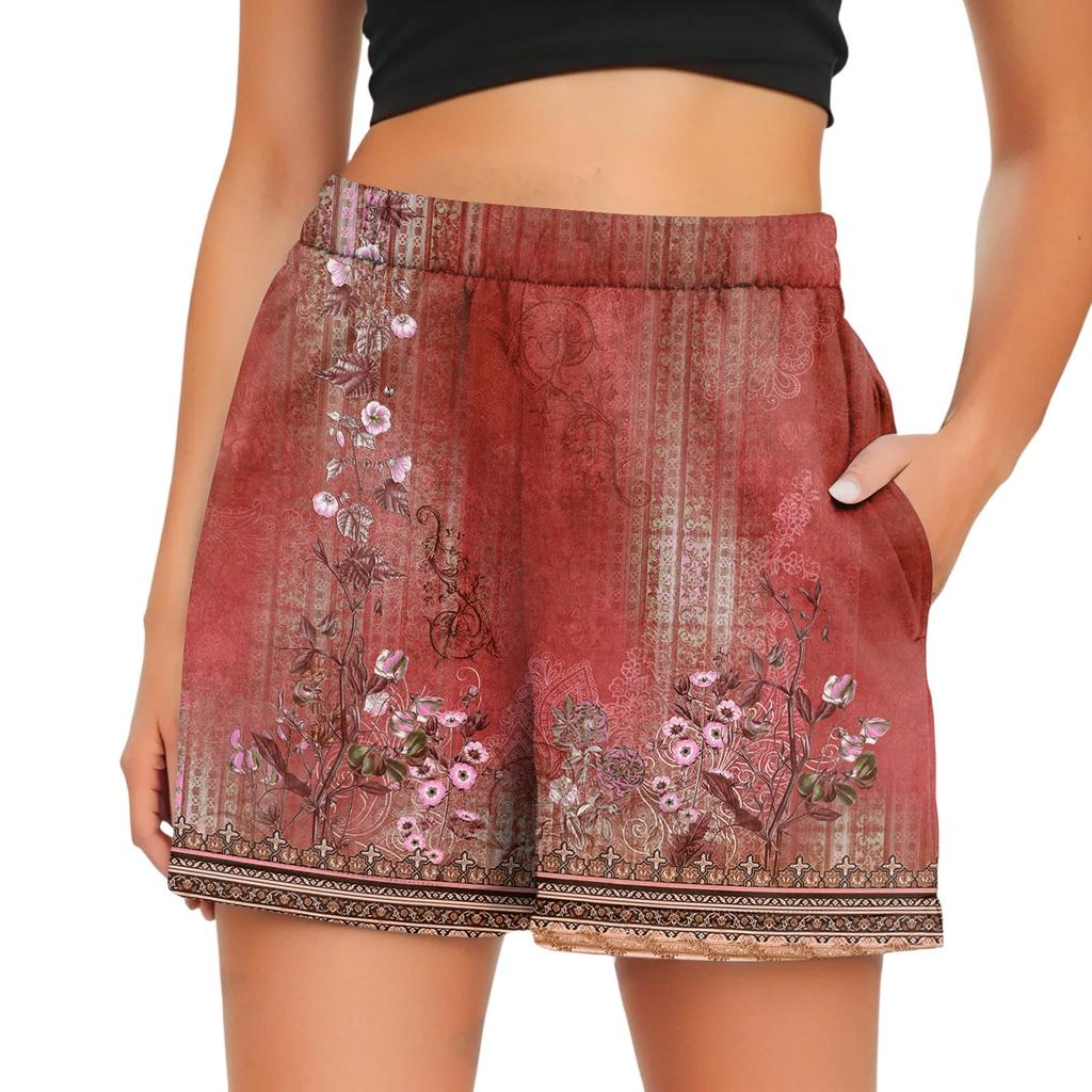 Ladies Casual Fashion High Waist Floral Elasticated Waist Shorts