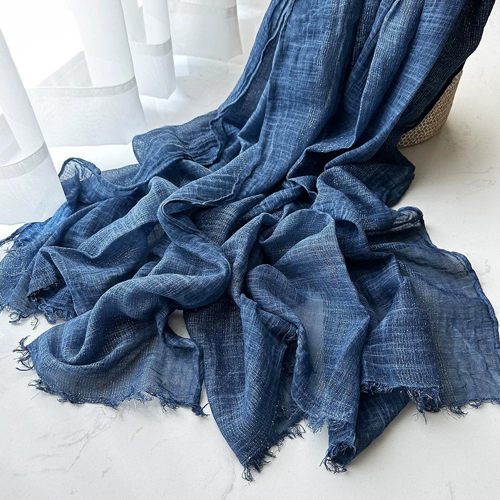 Retro Pure Cotton Scarf for Women Striped Solid Color Glittery Yarn Warm Soft Wrap and Scarves for Autumn and Winter Men's Scarf