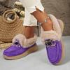 Winter New Metal Buckle Fleece Cotton Shoes Women's 2025 Plus-size Thick-soled Warm Fur Sneakers