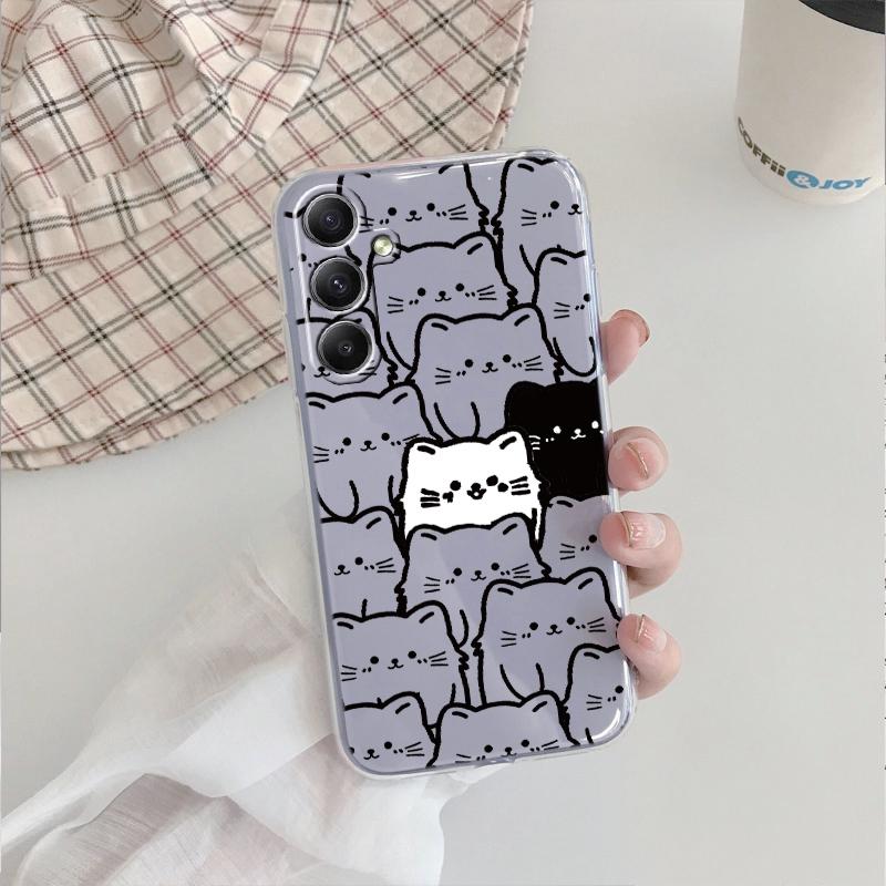 Husă din silicon cu pisică neagră drăguță, moale, transparentă, pentru Xiaomi Redmi Note 13 14T 15 Samsung A55 A35 S24 iPhone 15 Huawei Honor Camera de protecție antișoc