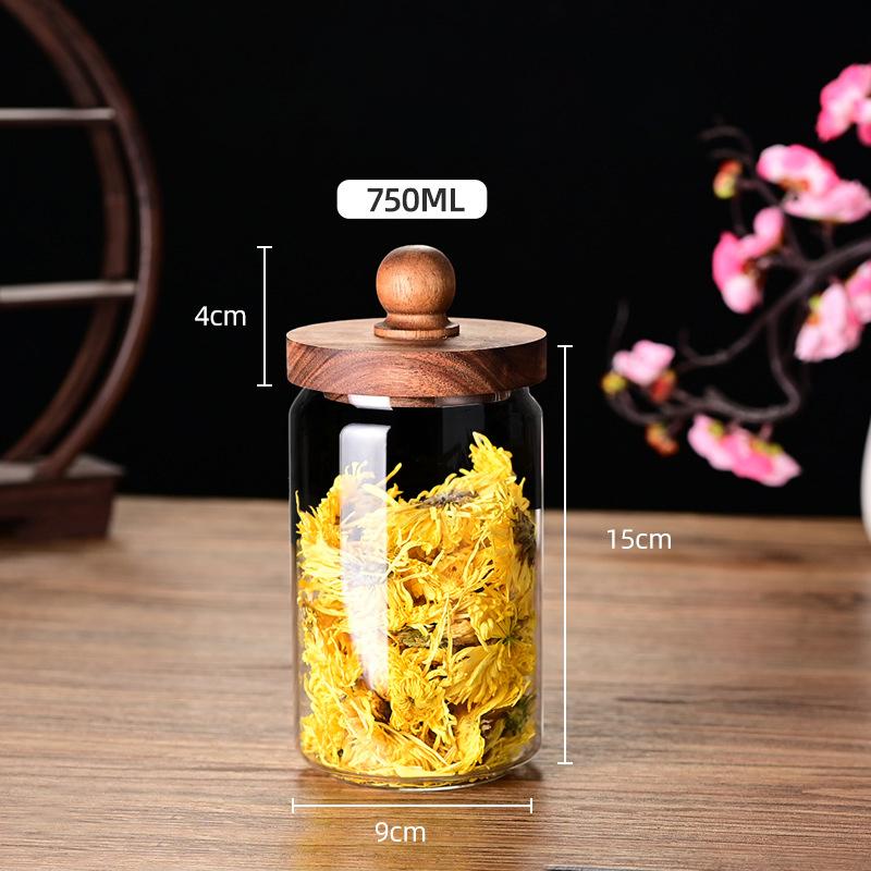 Glasbehälter mit Holzdeckel, luftdicht, für Teeblüten, Süßigkeiten und Kaffee, Küchenaufbewahrungsglas