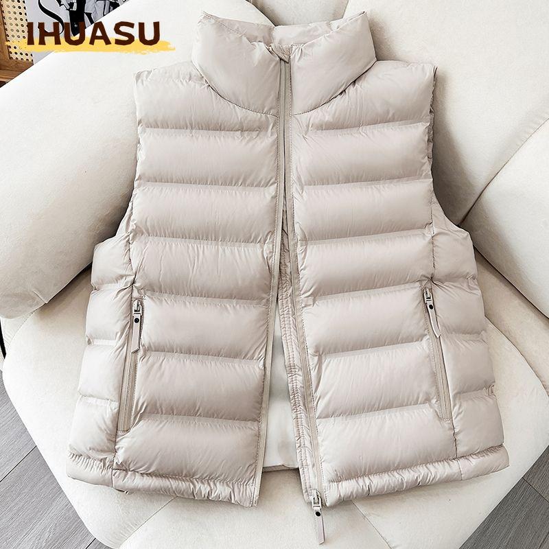 IHUASU Women's Fashion Casual Fall Winter Solid Color Print Sleeveless Jackets & Coats Down Coats