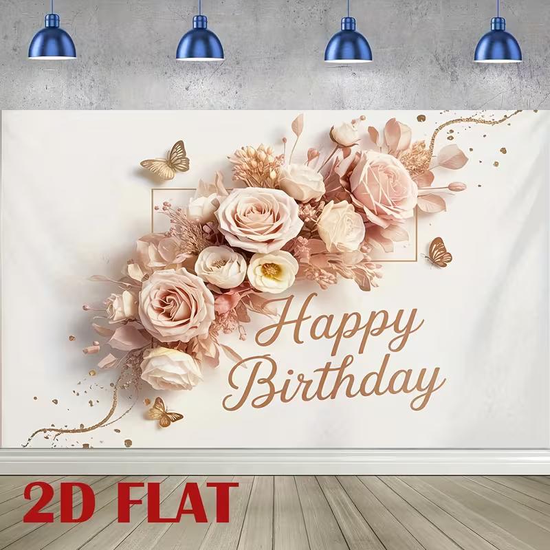 2D Happy Birthday Floral Backdrop Butterfly Party Background