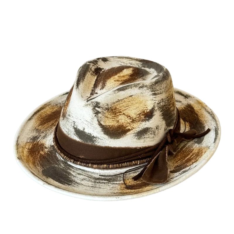 Antique Paint Wide Brim Cowboy Fedora Hat Suede Hat For Women Men Riding Hat Autumn Panama Cowgirl Hat Sombrero Vaquero