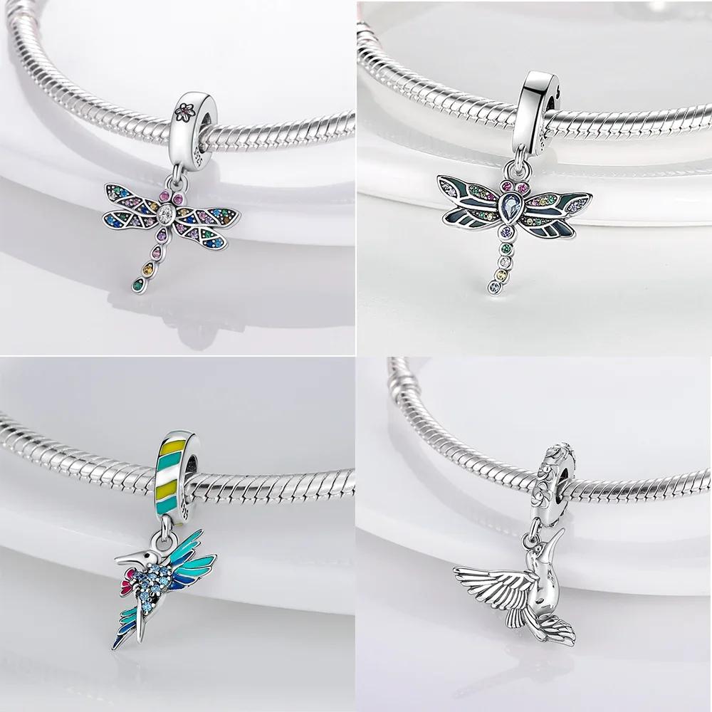 New Copper Blue Gold Butterfly Dangle Charm Fits Original Bracelet Necklace Spring Series Fine Jewelry