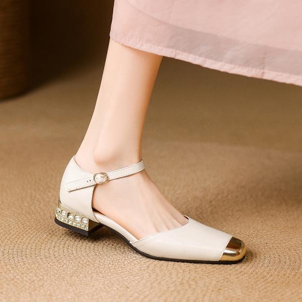 

Fashion Buckle Multicolored Sandals Female Shoe Large Size 2025 Summer Girls Big Closed Fashion Strap New Comfort Low PU Fretwork Fabric 35