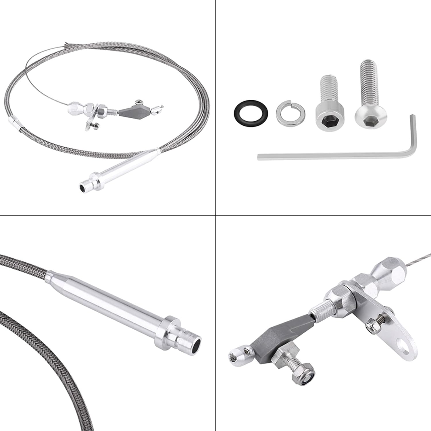 Keenso Тросик kickdown TH350, Серебристый плетеный из нержавеющей стали тросик kickdown для сборки трансмиссии 350 Turbo, Рычажок kickdown для Chevy TH350