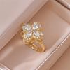 A Japanese and Korean style four-leaf flower ring with zirconia that can be rotated-Fashionable, light-luxury, minimalist geometric rings are