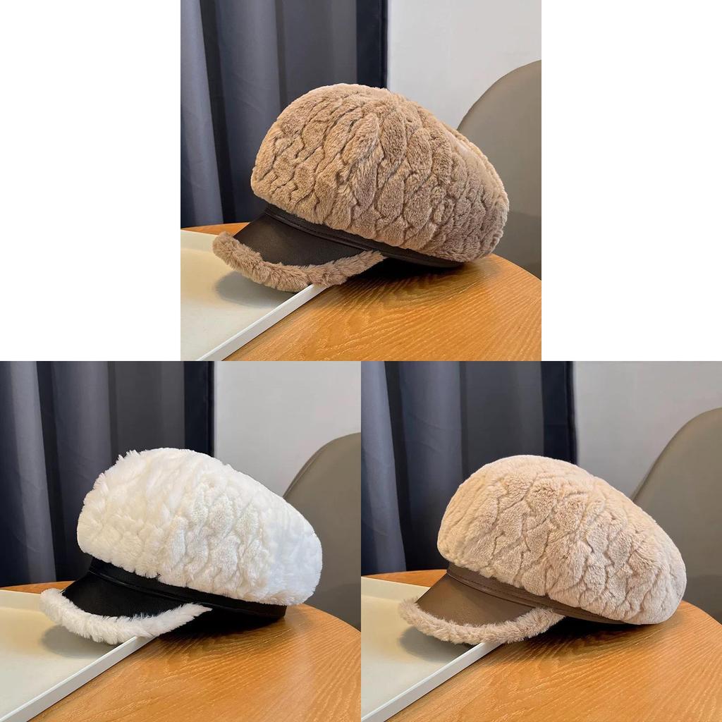 Plüsch-Baskenmütze für Damen mit breiter Krempe und rundem Oberteil für die Herbst- und Wintermode