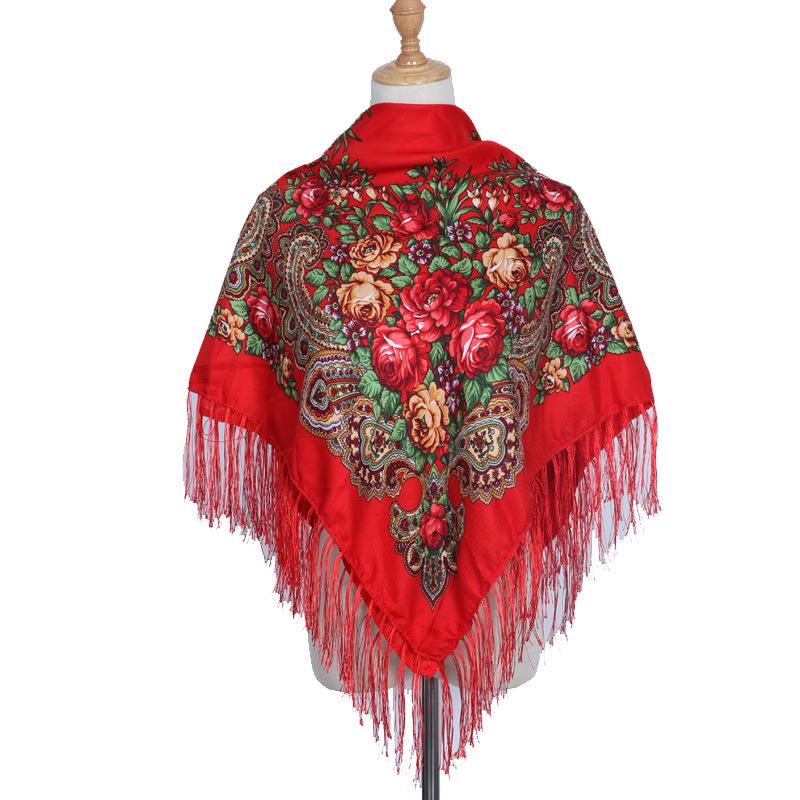 Women's Retro Ethnic Print Tassel Shawl and Headscarf