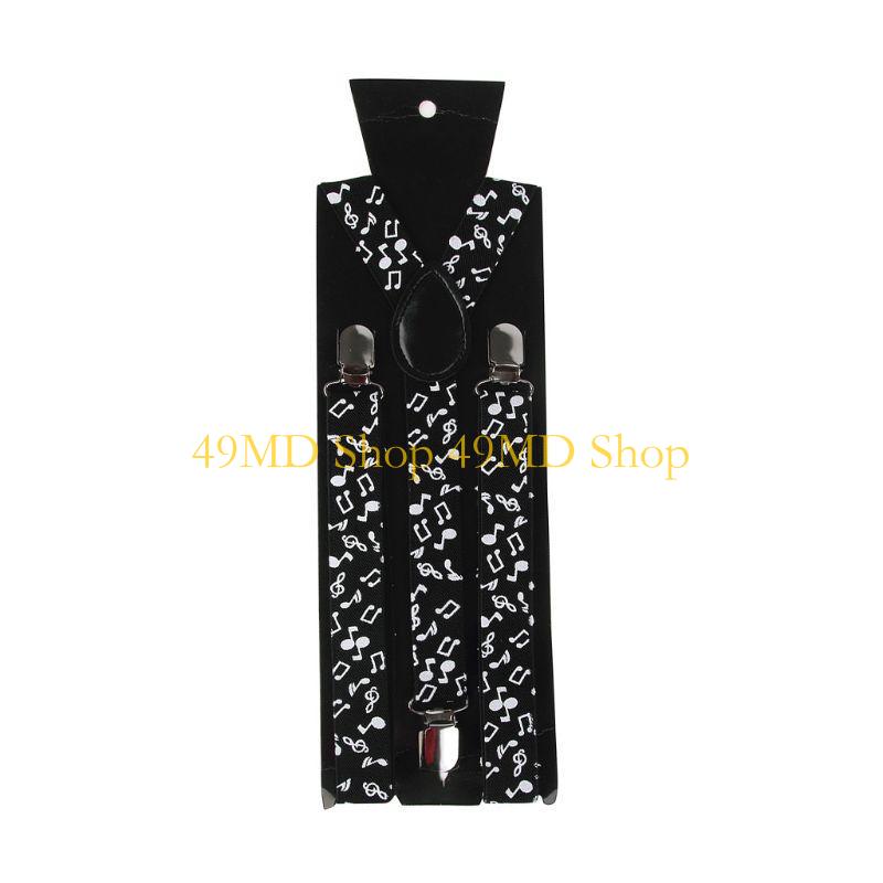 49MD Uomo Donna 2 in 1 Set Bretelle Papillon Bianco Nero Note Musicali Tastiera del Pianoforte Stampa Cintura Regolabile a Y Cravatta Palco
