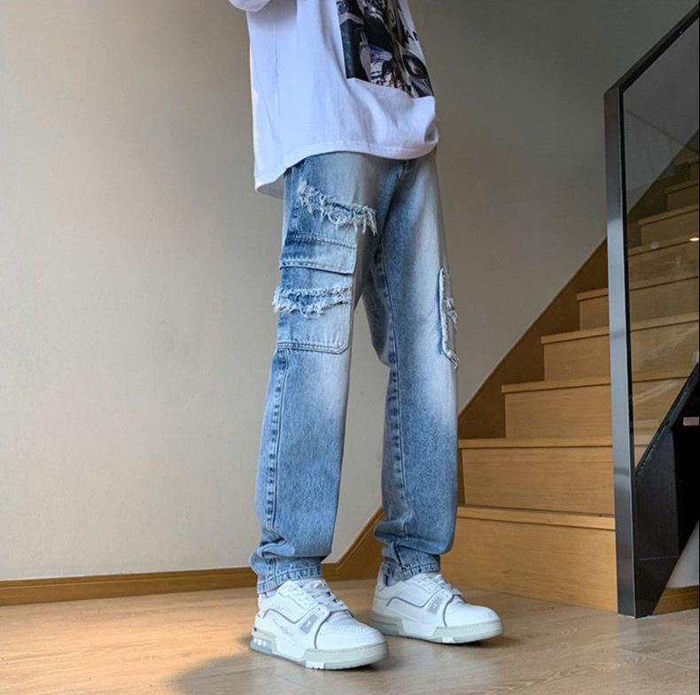 Мужские прямые джинсы JYL Винтажные на резинке Узкие Американские джинсовые брюки M бездна