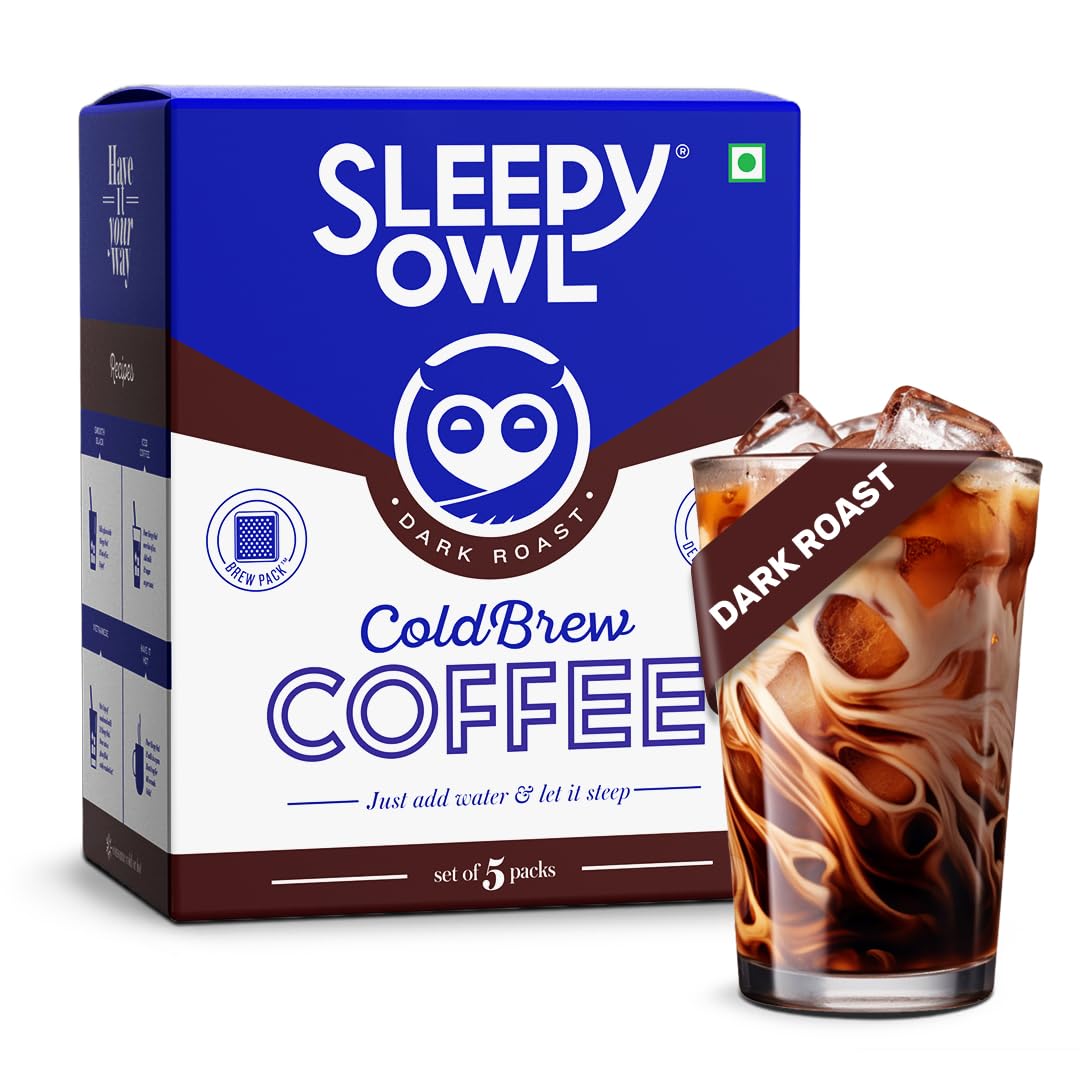 

Sleepy Owl Dark Roast Cold Brew Coffee Bags | Set of 5 Packs - Makes 15 Cups | Easy 3 Step Overnight Brew - No Equipment Needed | Medium Roast |