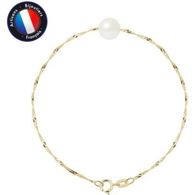 Bracelet - - Freshwater Cultured Pearl 8-9 Mm - Yellow Gold - Singapore Mesh - 18 Cm